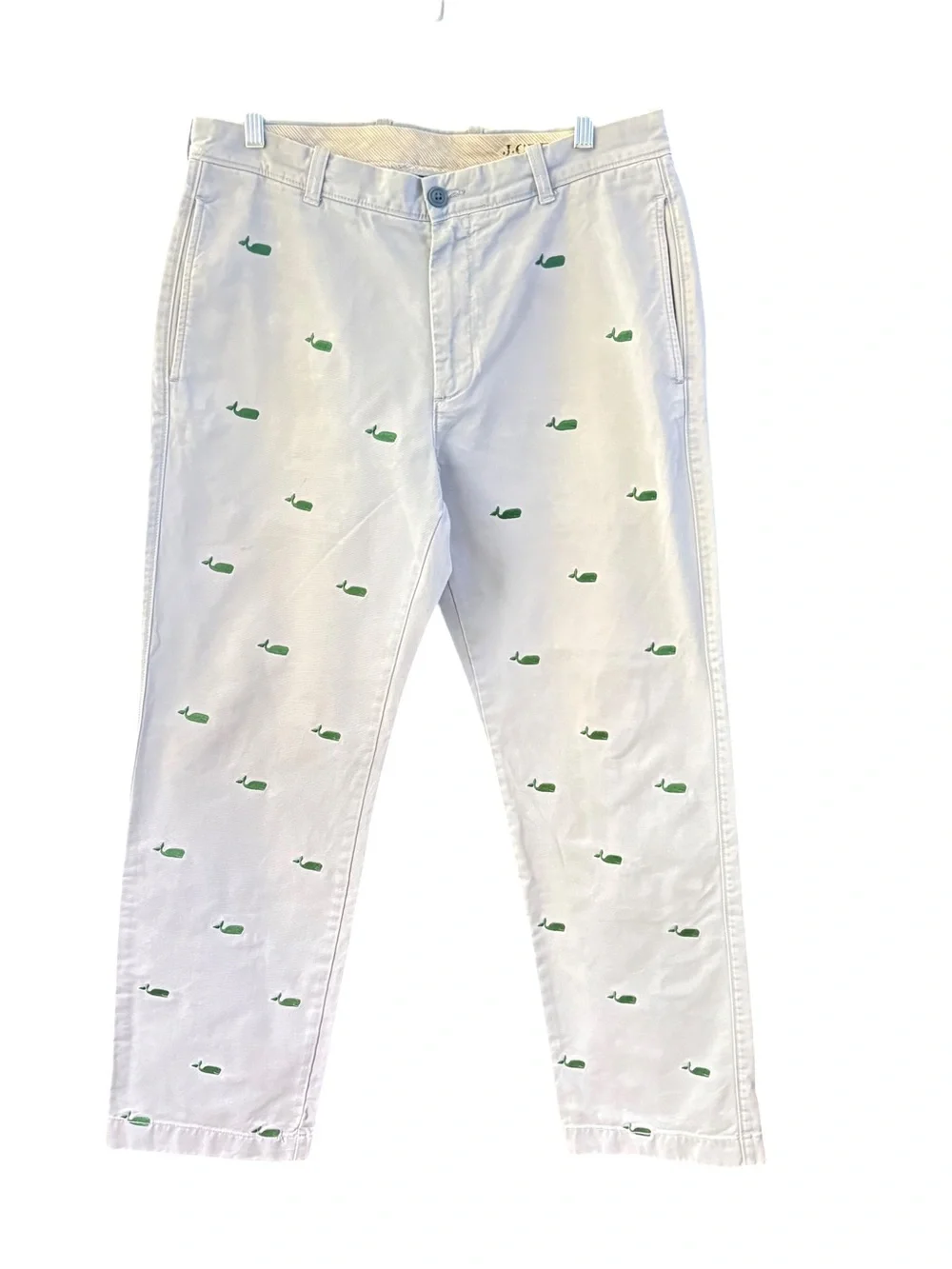 J. Crew Light Blue Chinos with Green Whale Embroidery Straight Leg Pants sz 33